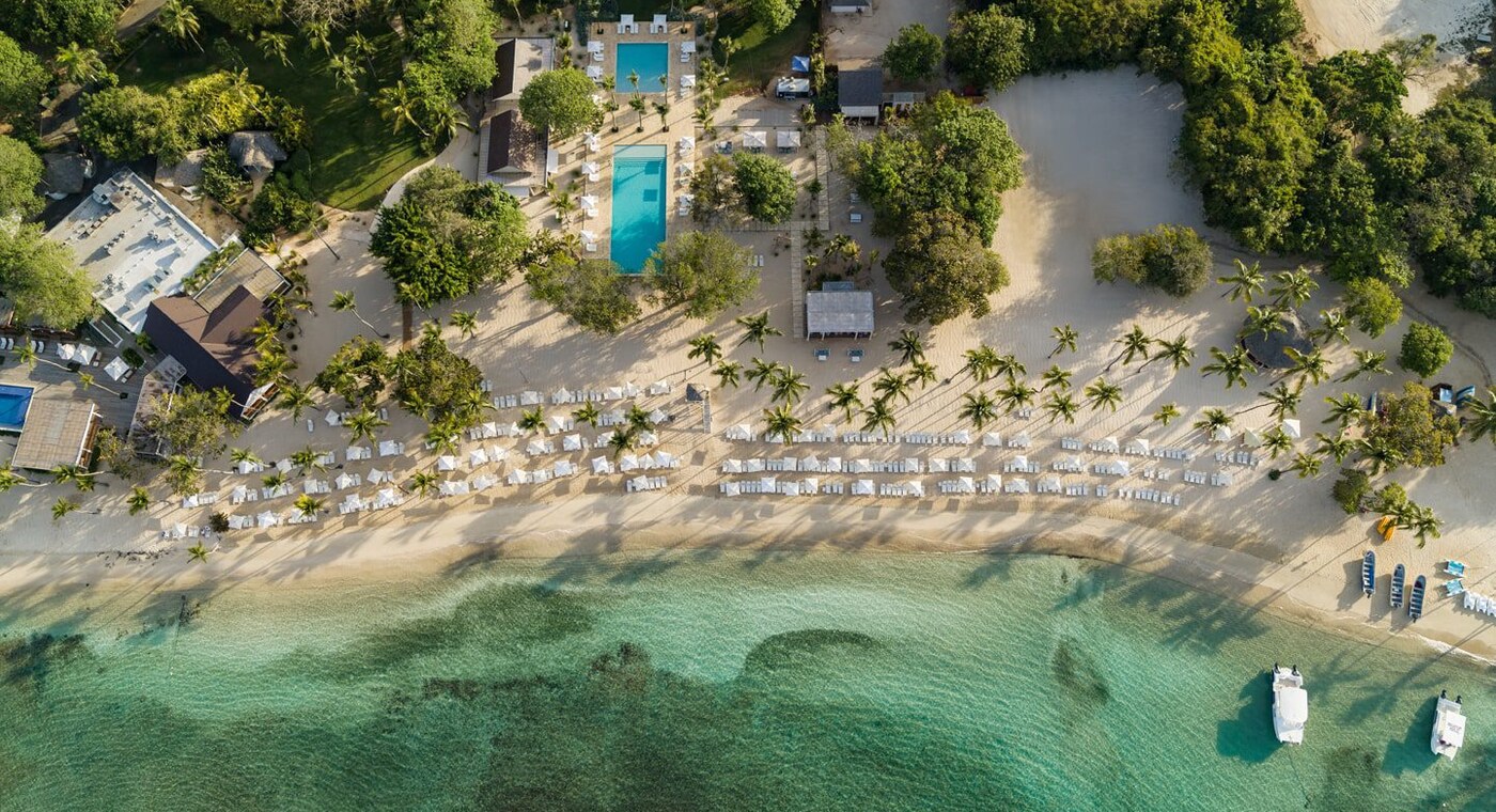 Vista aérea de Playa Minitas en Casa de Campo, La Romana
